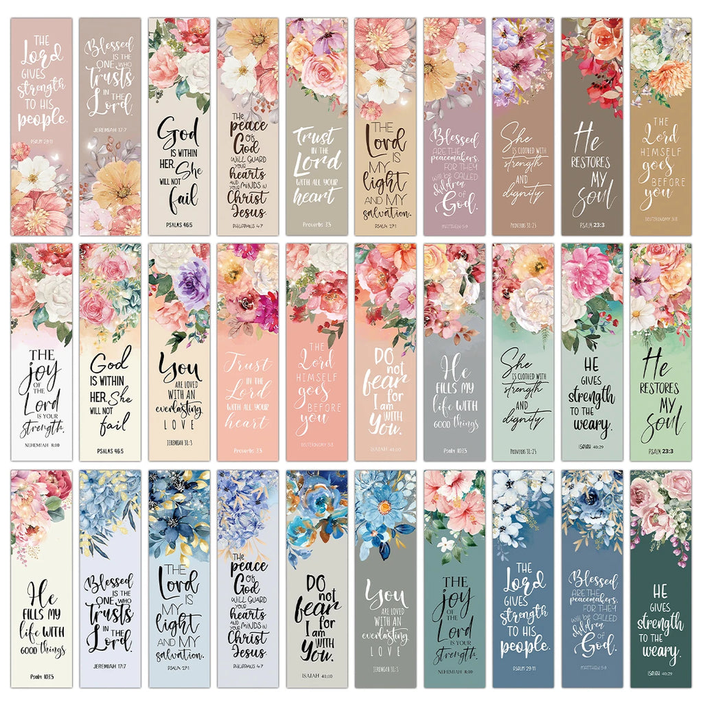 30-piece floral Bible verse bookmark set