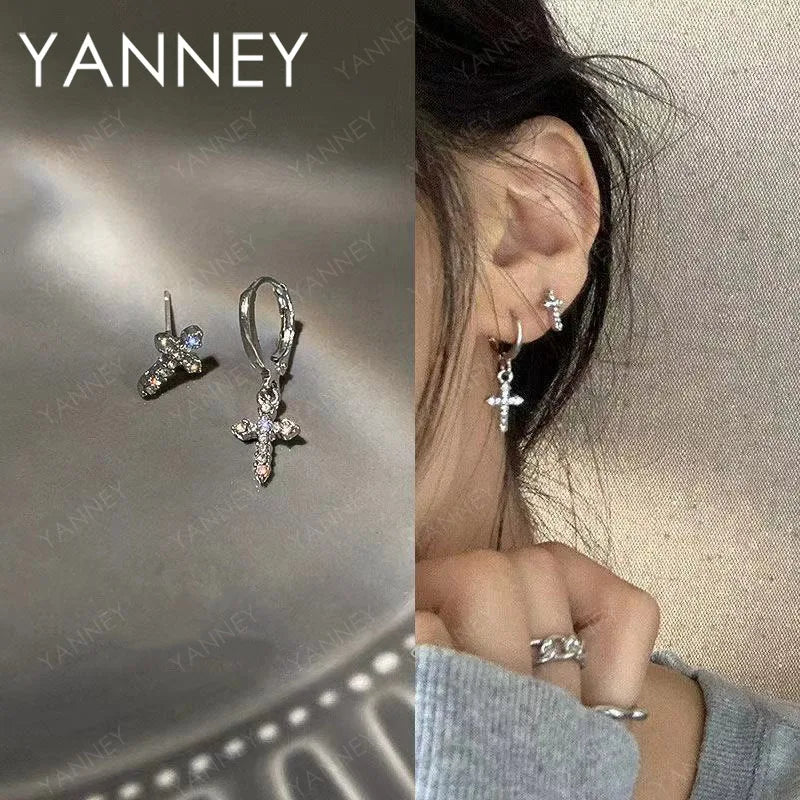 Christian cross zircon stud earrings